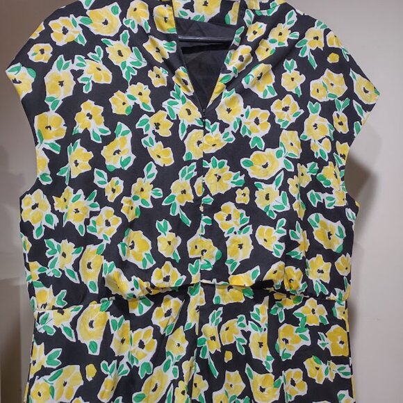 ANN TAYLOR BOLD YELLOW GREEN WATERCOLOR FLORAL PRINT ON BLACK MAXI DRESS SIZE 14 - Picture 5 of 12